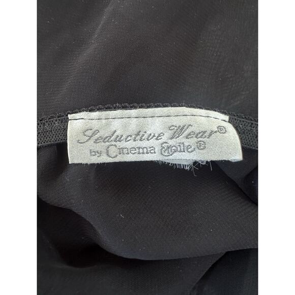 Vtg Babydoll Top Lingerie Velvet Sheer Black Size Medium Pom Poms Whimsygoth - Picture 3 of 3